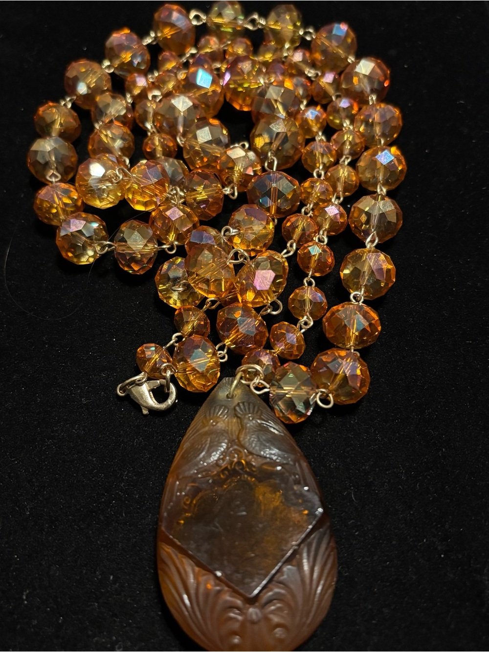 Fabulous amber glass necklace with art deco Czech glass pendant